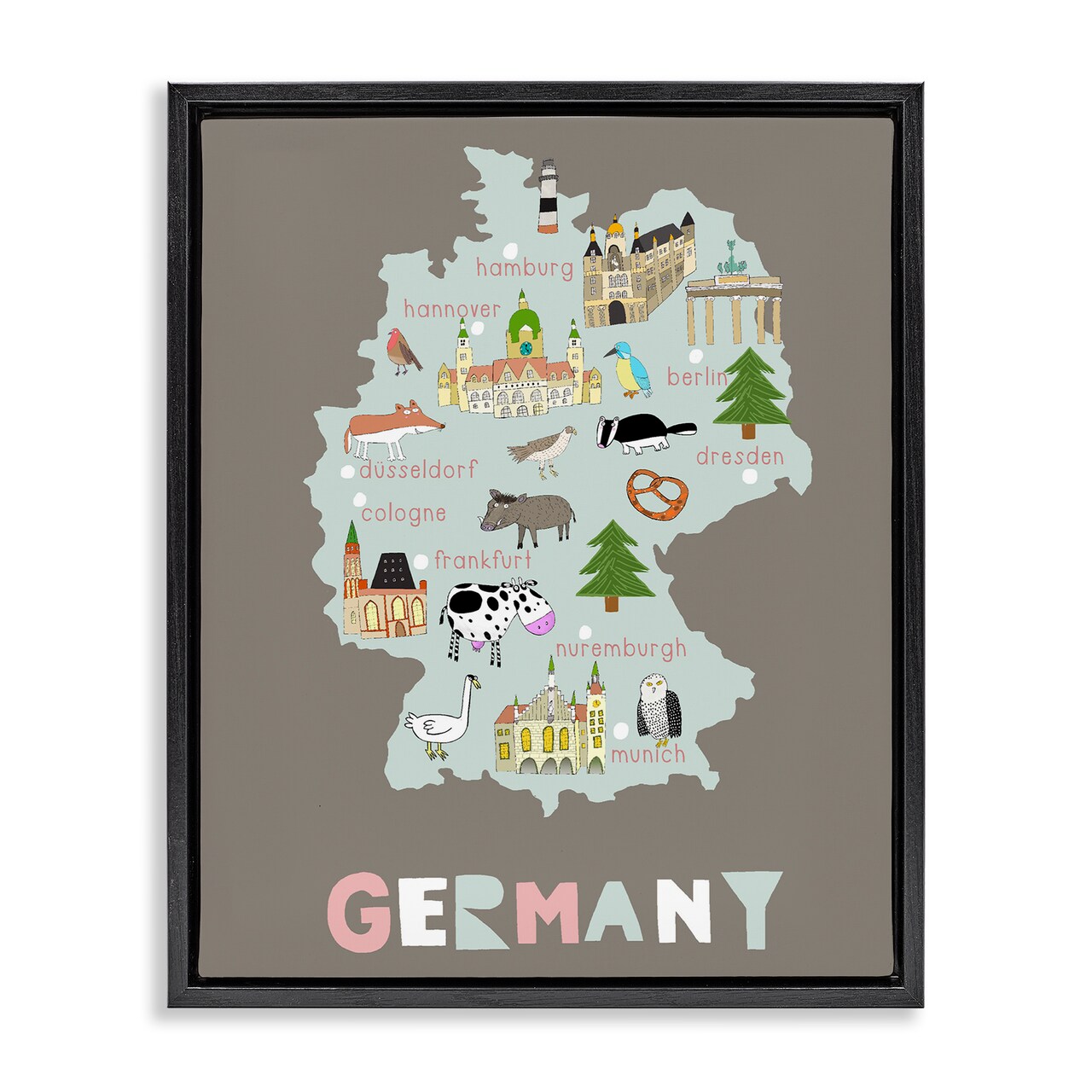 Stupell Industries Kid's Map of Germany Floating Frame, design by Carla Daly